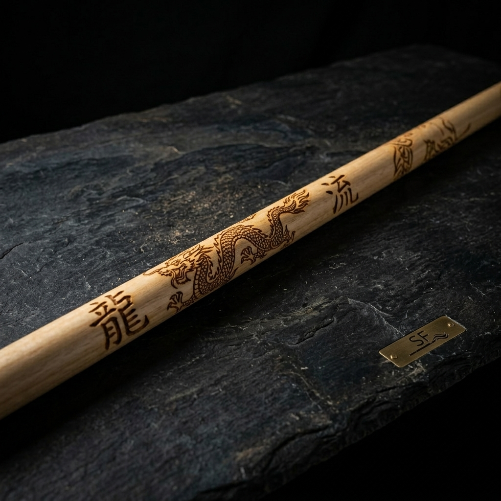 Bo Staff White Oak Carved Dragon 72" (6ft)